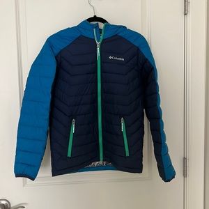 winter jacket, for children, size L, colors blue and green